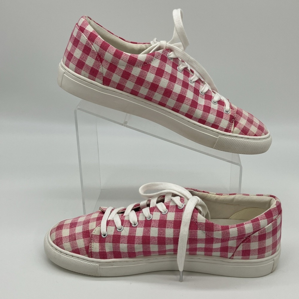 J.CREW Women's Sneakers‎ Gingham Pink & White Check Plaid Size 11 Preppy Coastal